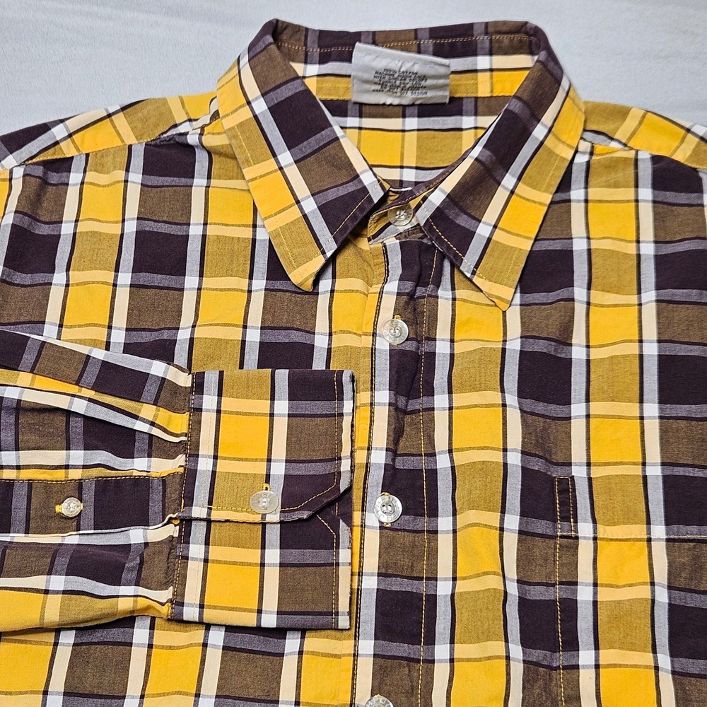 Vintage Y2K Southpole Plaid Shirt Mens XXL Yellow Brown Long Sleeve Button Down